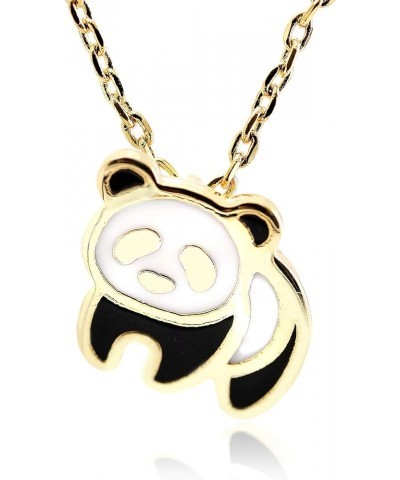 Handmade Tiny Jewel Brushed Metal Panda Necklace Gold $8.79 Necklaces