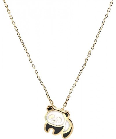 Handmade Tiny Jewel Brushed Metal Panda Necklace Gold $8.79 Necklaces