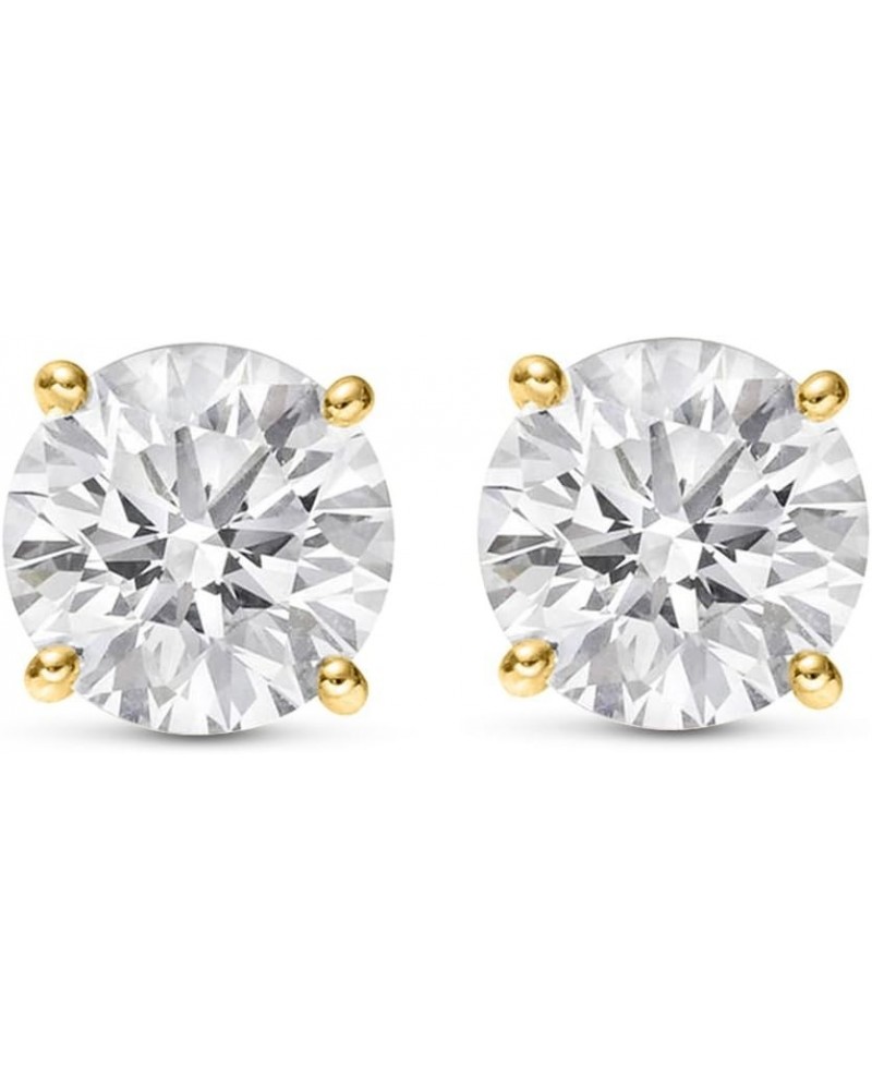 Natural Round Brilliant Solitaire Diamond Stud Earrings for Women 4 Prong Push Back (I-J Color I1 Clarity) 1.03 Carat 14K Yel...