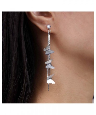 Vintage Crystal Butterfly Earrings Silver Butterfly Tassel Earrings Cz Butterfly Chain Earrings Long Butterfly Fringe Earring...