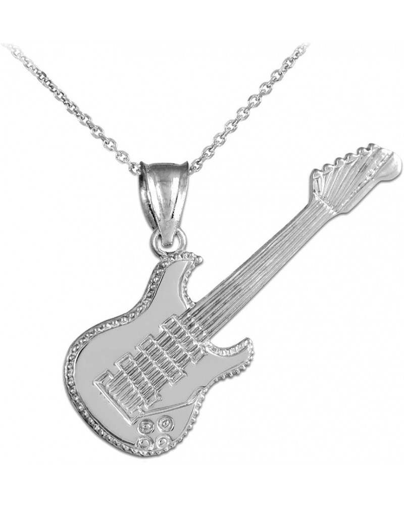 Solid 14k White Gold Music Charm Electric Guitar Pendant Necklace $136.39 Necklaces