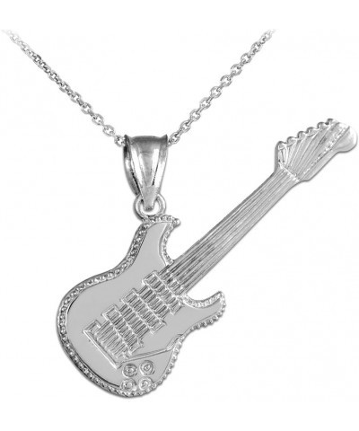 Solid 14k White Gold Music Charm Electric Guitar Pendant Necklace $136.39 Necklaces