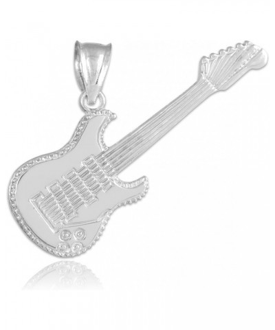 Solid 14k White Gold Music Charm Electric Guitar Pendant Necklace $136.39 Necklaces