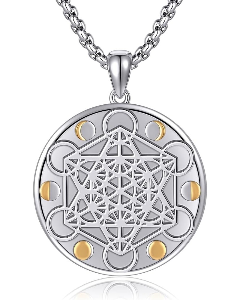 Wiccan Necklace 925 Sterling Silver Metatron's Cube/Pentagram Snake/Lilith/Compass Turtle/Viking Key Necklace for Men Women W...