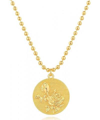 Birth Flower Necklace for Women 14K Gold Plated CZ Butterfly Embossed Disc Pendant Coin Necklace Floral Jewelry Birthday Gift...