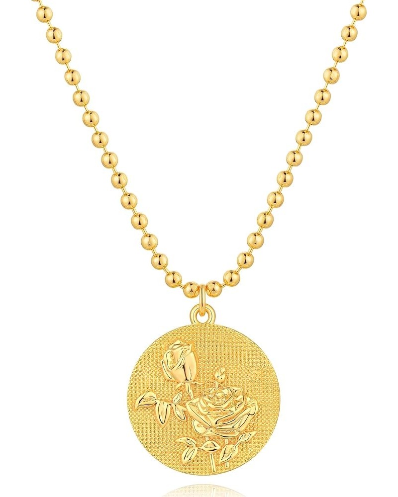 Birth Flower Necklace for Women 14K Gold Plated CZ Butterfly Embossed Disc Pendant Coin Necklace Floral Jewelry Birthday Gift...