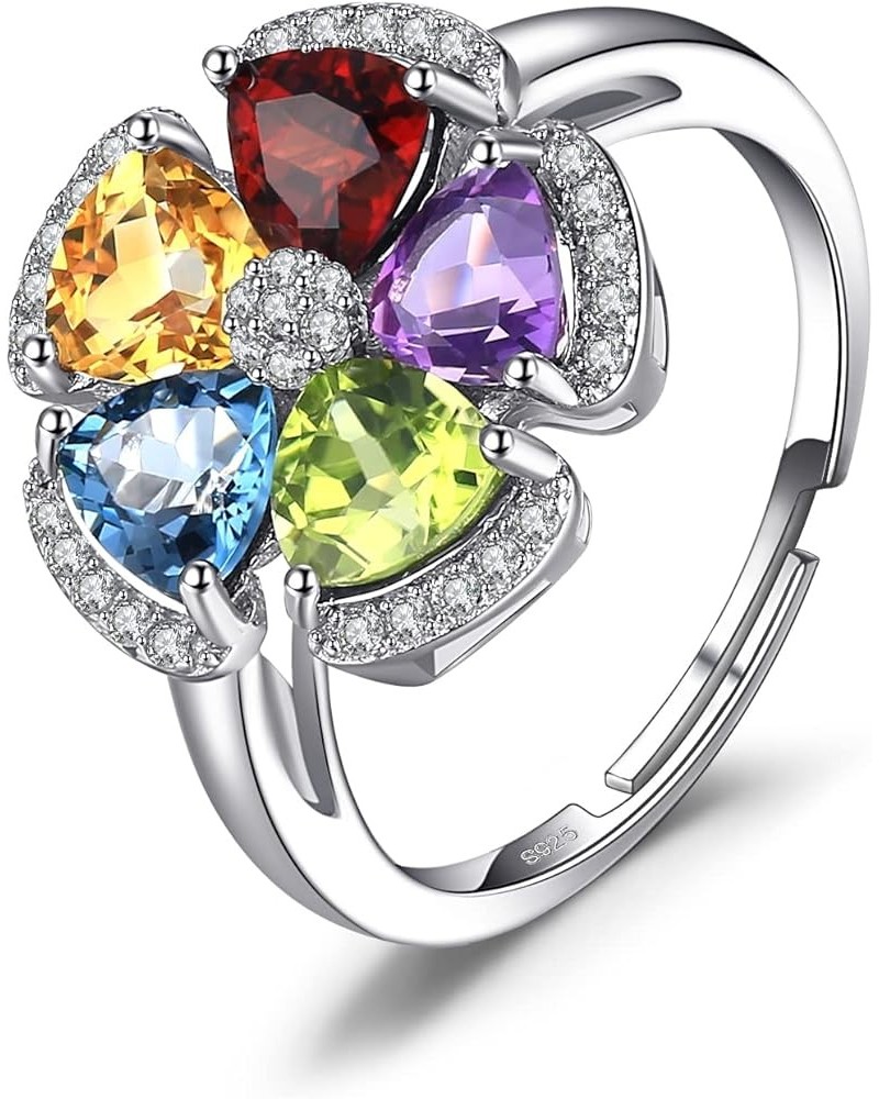 Flower 2.6ct Genuine Blue Topaz Amethyst Citrine Garnet Peridot Cocktail Rings for Women, Adjustable Open 14K Gold 925 Sterli...