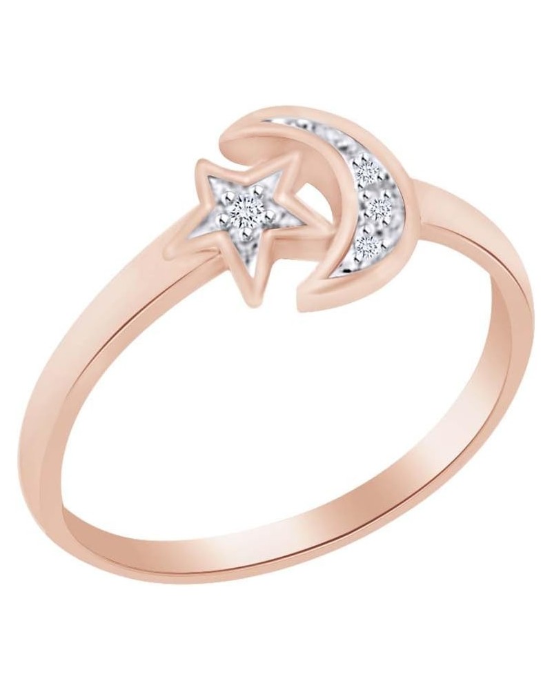 Round Shape White Cubic Zirconia Moon & Star Promise Ring in 14k Gold Over Sterling Silver Rose-gold-plated-silver $18.13 Rings