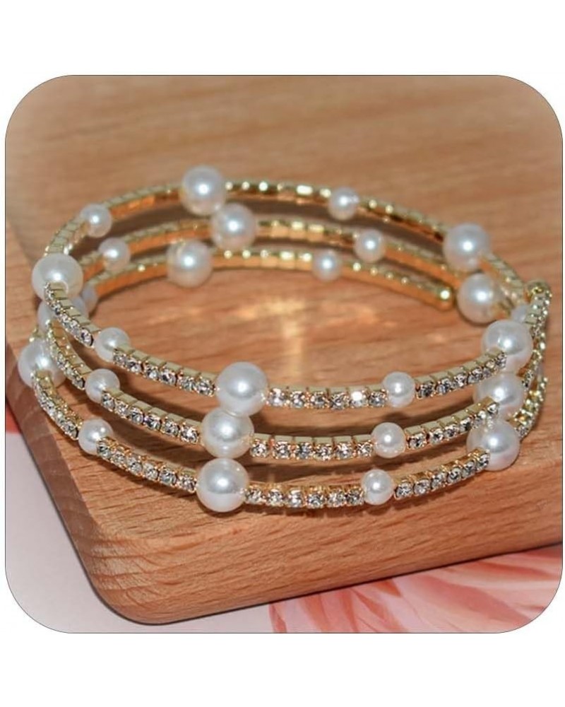 Rhinestone Bracelet for Women Pearl Bracelets Silver Crystal Cuff Bracelets Multilayer Stackable Bracelet Set for Women Weddi...