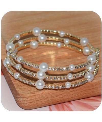 Rhinestone Bracelet for Women Pearl Bracelets Silver Crystal Cuff Bracelets Multilayer Stackable Bracelet Set for Women Weddi...