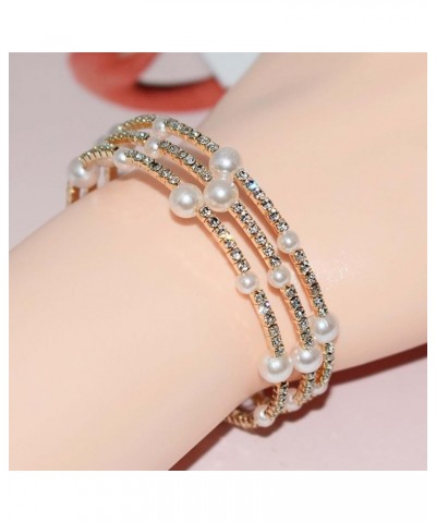 Rhinestone Bracelet for Women Pearl Bracelets Silver Crystal Cuff Bracelets Multilayer Stackable Bracelet Set for Women Weddi...