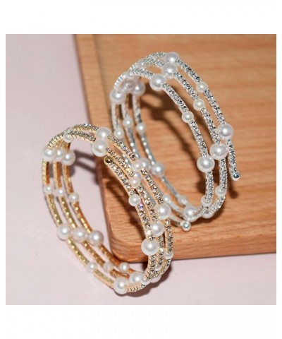 Rhinestone Bracelet for Women Pearl Bracelets Silver Crystal Cuff Bracelets Multilayer Stackable Bracelet Set for Women Weddi...