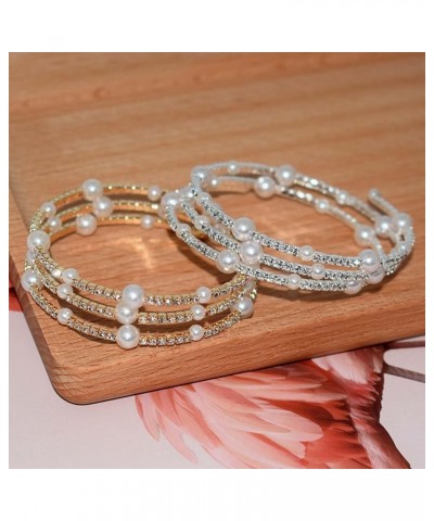 Rhinestone Bracelet for Women Pearl Bracelets Silver Crystal Cuff Bracelets Multilayer Stackable Bracelet Set for Women Weddi...