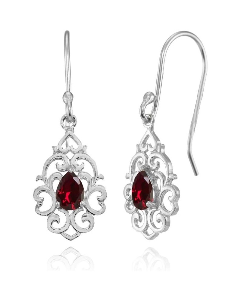 Sterling Silver Genuine or Created Gemstone Filigree Heart Teardrop Dangle Earrings Created Ruby - Sterling Silver $23.59 Ear...