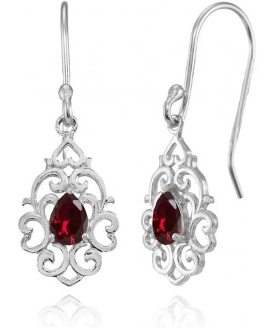 Sterling Silver Genuine or Created Gemstone Filigree Heart Teardrop Dangle Earrings Created Ruby - Sterling Silver $23.59 Ear...