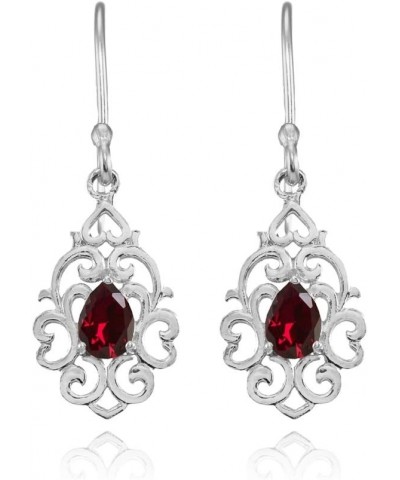 Sterling Silver Genuine or Created Gemstone Filigree Heart Teardrop Dangle Earrings Created Ruby - Sterling Silver $23.59 Ear...