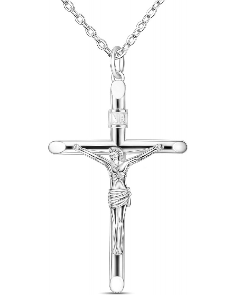 Sterling Silver Crucifix Necklace Women Cross Necklace for Men Catholic, Crucifix Pendant with Adjustable 22-24 Inch Silver N...