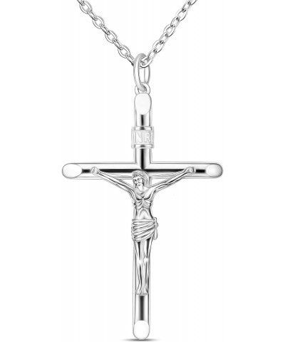 Sterling Silver Crucifix Necklace Women Cross Necklace for Men Catholic, Crucifix Pendant with Adjustable 22-24 Inch Silver N...