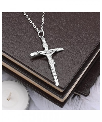 Sterling Silver Crucifix Necklace Women Cross Necklace for Men Catholic, Crucifix Pendant with Adjustable 22-24 Inch Silver N...