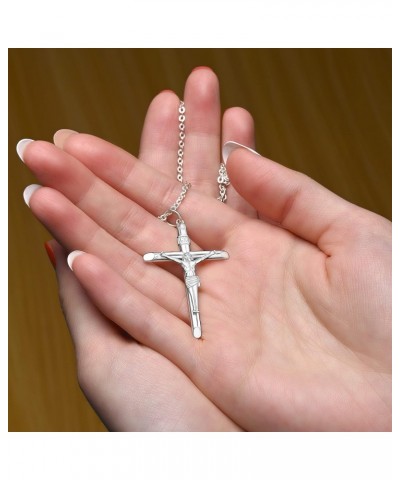 Sterling Silver Crucifix Necklace Women Cross Necklace for Men Catholic, Crucifix Pendant with Adjustable 22-24 Inch Silver N...