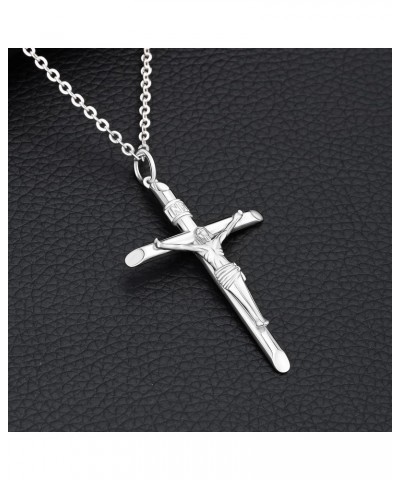 Sterling Silver Crucifix Necklace Women Cross Necklace for Men Catholic, Crucifix Pendant with Adjustable 22-24 Inch Silver N...