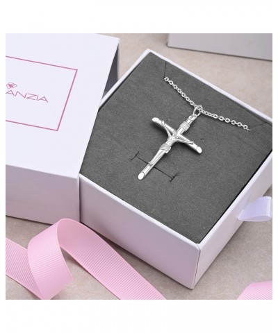 Sterling Silver Crucifix Necklace Women Cross Necklace for Men Catholic, Crucifix Pendant with Adjustable 22-24 Inch Silver N...