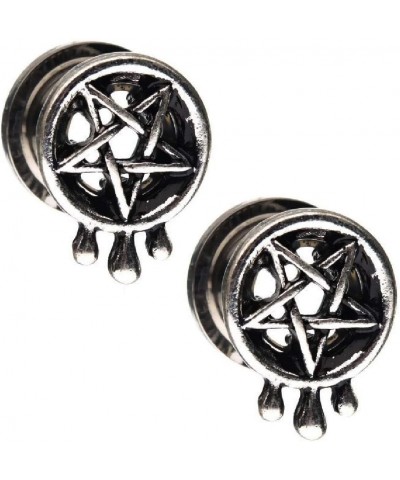 Antiqued Steel Pentagram with Teardrop Design Screw Fit Plugs, Sold as a Pair 6mm (2GA) $9.23 Body Jewelry