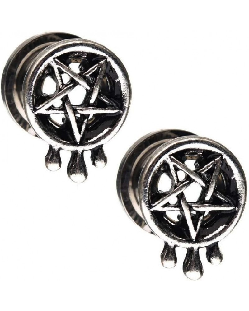 Antiqued Steel Pentagram with Teardrop Design Screw Fit Plugs, Sold as a Pair 6mm (2GA) $9.23 Body Jewelry