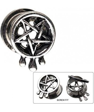 Antiqued Steel Pentagram with Teardrop Design Screw Fit Plugs, Sold as a Pair 6mm (2GA) $9.23 Body Jewelry