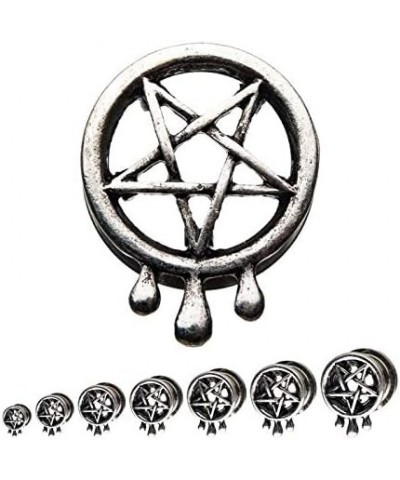 Antiqued Steel Pentagram with Teardrop Design Screw Fit Plugs, Sold as a Pair 6mm (2GA) $9.23 Body Jewelry