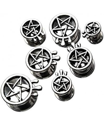 Antiqued Steel Pentagram with Teardrop Design Screw Fit Plugs, Sold as a Pair 6mm (2GA) $9.23 Body Jewelry