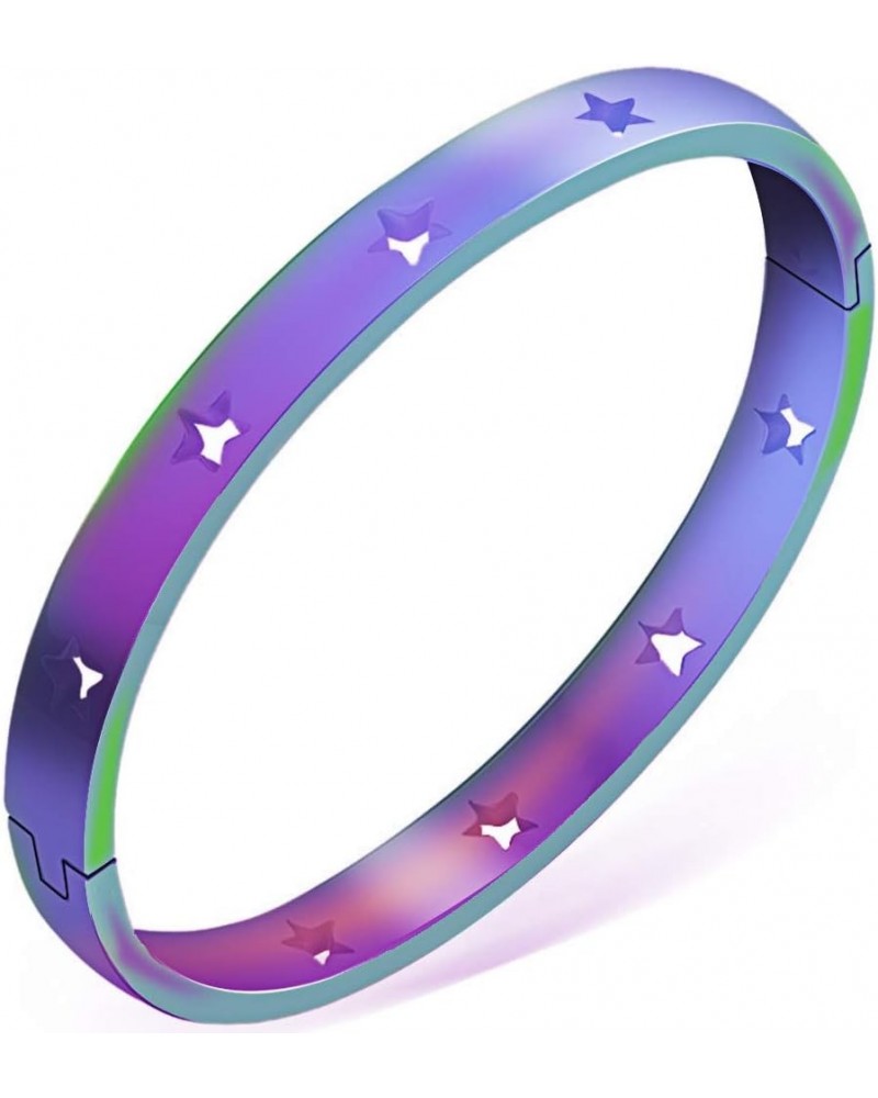 Stainless Steel Stars Open Clasp Classical Plain Bangle Bracelet Rainbow $7.27 Bracelets