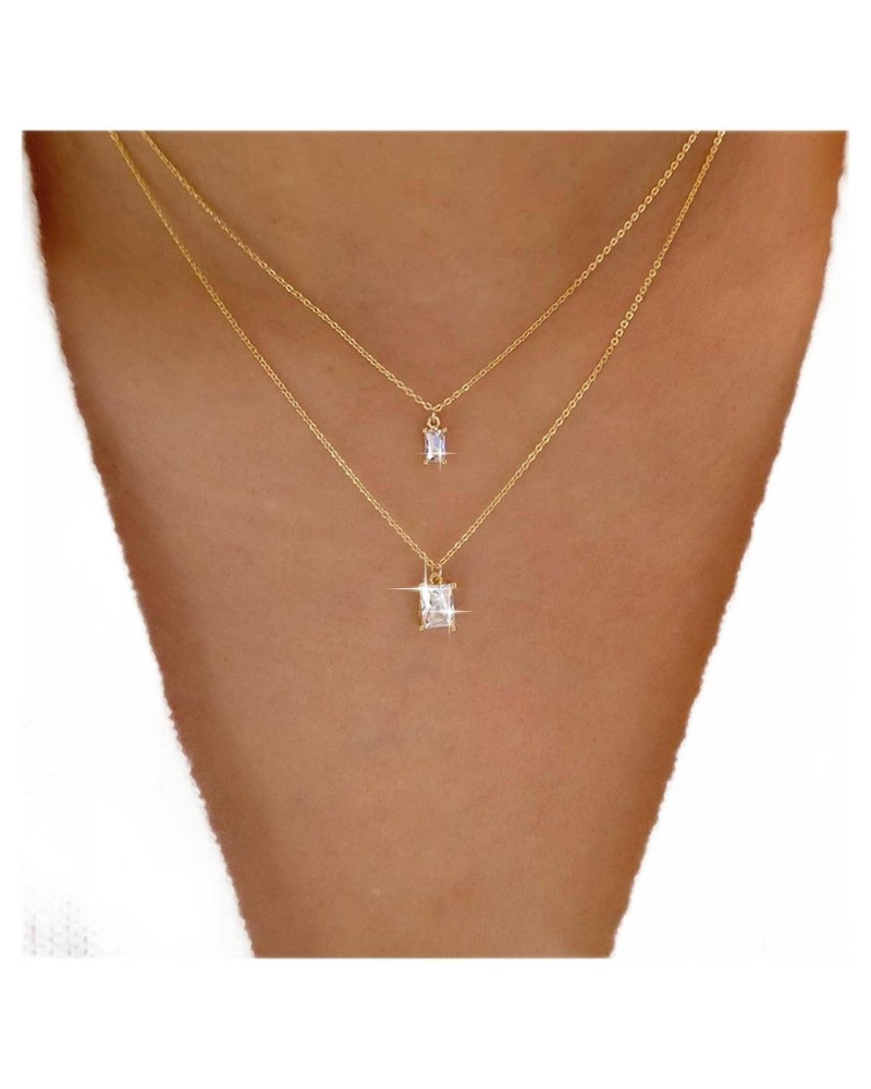 Vintage Layered Crystal Square Necklace Rhinestone Square Pendant Necklace Gold Cz Square Choker Necklace Layering Geometric ...