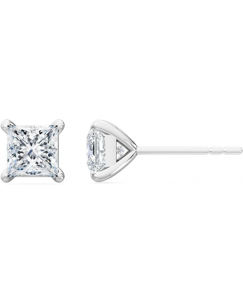 1-5 Carat (ctw) White Gold Princess Cut LAB GROWN Diamond Solitaire Designer Push Back Earrings (Color D-E Clarity VS1-VS2) P...