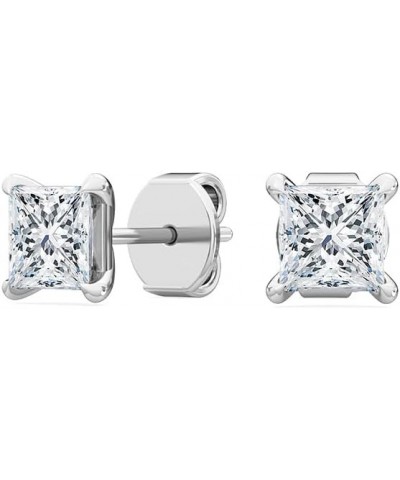 1-5 Carat (ctw) White Gold Princess Cut LAB GROWN Diamond Solitaire Designer Push Back Earrings (Color D-E Clarity VS1-VS2) P...