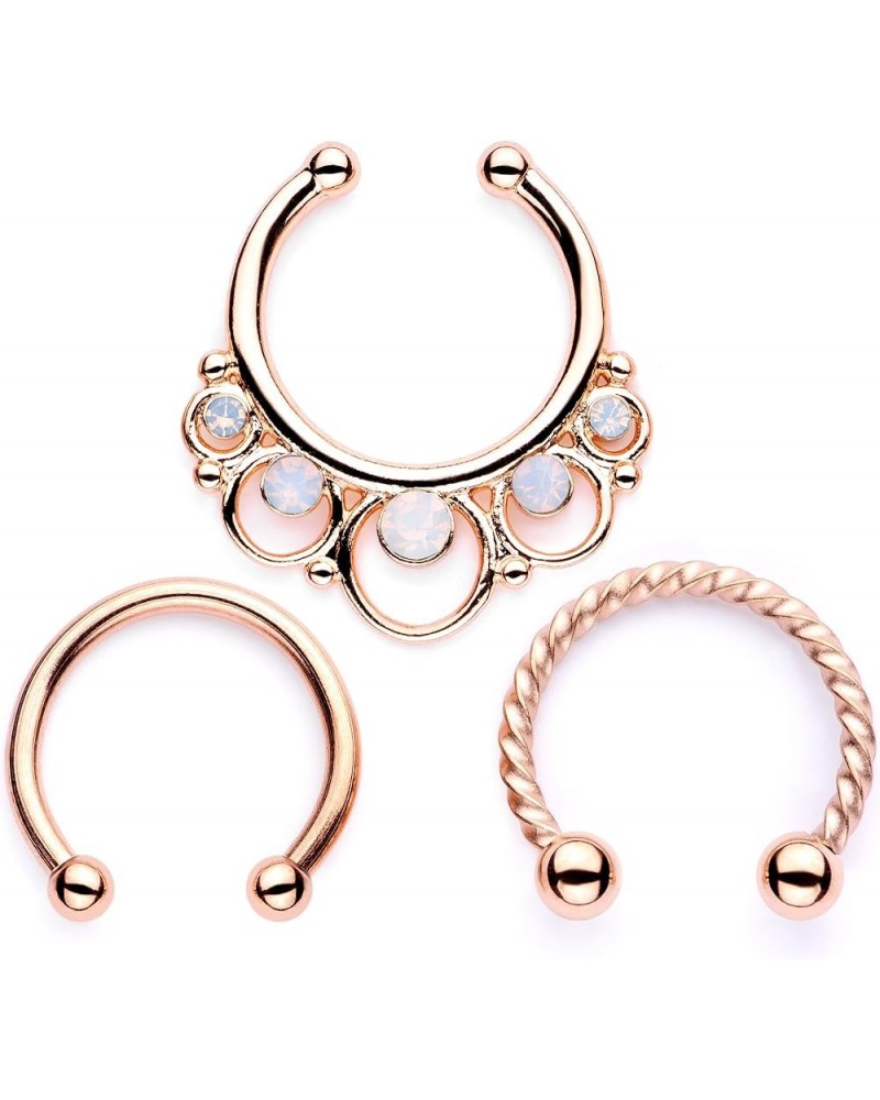 3Pc 316L Steel Non Pierced Fake Faux Clip On Septum Nose Hoop Jewelry for Women 16 Gauge 3/8 Rose Gold Toned-White $11.59 Bod...