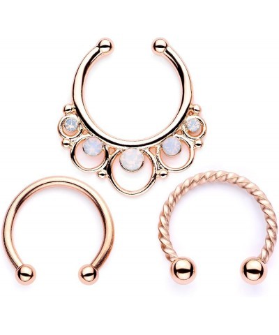 3Pc 316L Steel Non Pierced Fake Faux Clip On Septum Nose Hoop Jewelry for Women 16 Gauge 3/8 Rose Gold Toned-White $11.59 Bod...