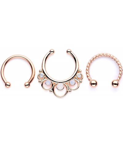 3Pc 316L Steel Non Pierced Fake Faux Clip On Septum Nose Hoop Jewelry for Women 16 Gauge 3/8 Rose Gold Toned-White $11.59 Bod...