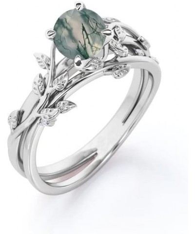 Moss Agate Ring for Women Sterling Silver 10k/14k/18k Custom Emerald Green Stone Agate Ring Leaf Wedding Promise Ring Moss Ag...