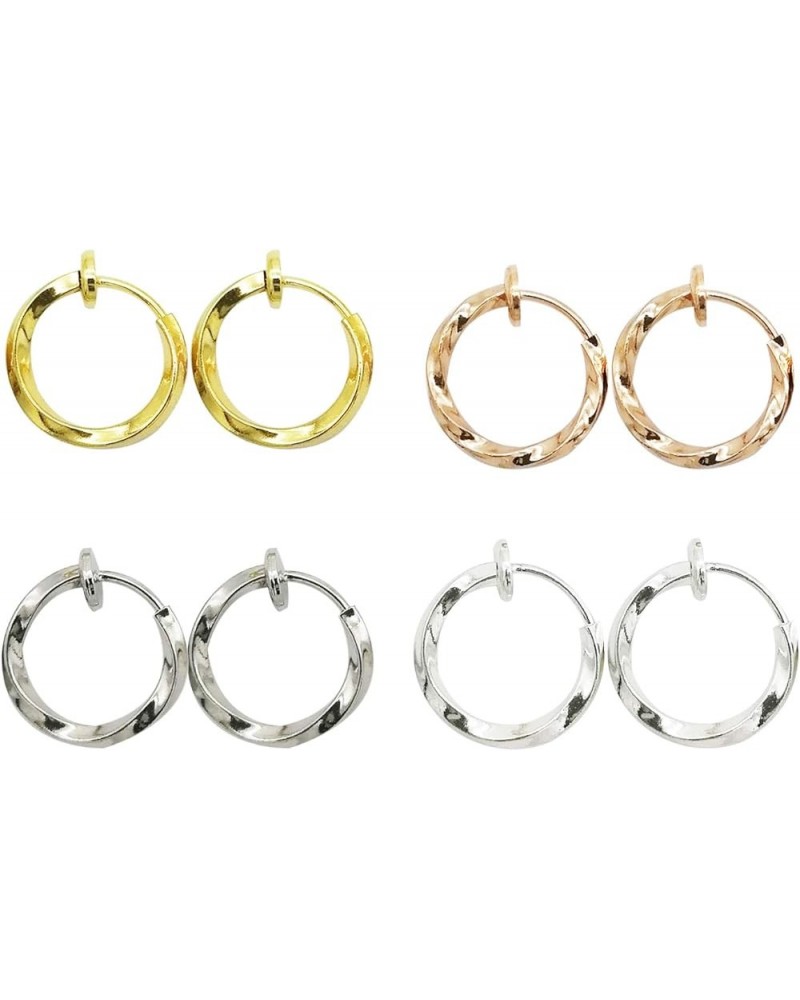 Twisted Clip On Earrings 4PCS Different Color Gold Silver Black Rose 0.51IN/0.59IN/0.70IN/0.78IN Stainless Hoop Earrings Clip...