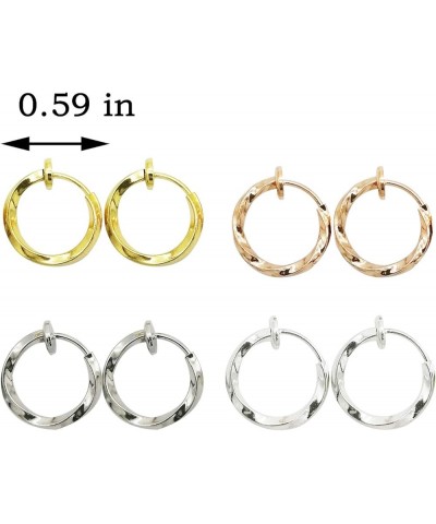 Twisted Clip On Earrings 4PCS Different Color Gold Silver Black Rose 0.51IN/0.59IN/0.70IN/0.78IN Stainless Hoop Earrings Clip...