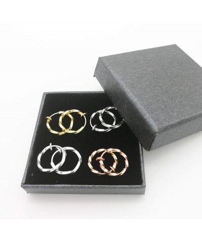 Twisted Clip On Earrings 4PCS Different Color Gold Silver Black Rose 0.51IN/0.59IN/0.70IN/0.78IN Stainless Hoop Earrings Clip...