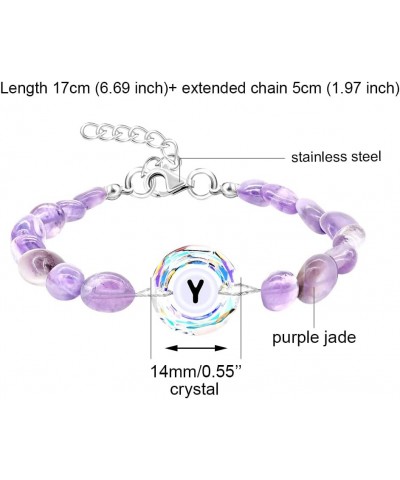 Purple Natural Stone and Austrian Crystal Letter Bracelet, Personalized Initial Jewelry for Women A-Z 26 Letters y2367-Multi-...