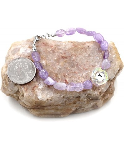 Purple Natural Stone and Austrian Crystal Letter Bracelet, Personalized Initial Jewelry for Women A-Z 26 Letters y2367-Multi-...