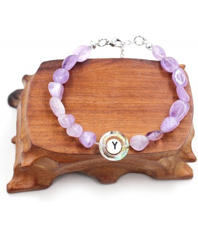 Purple Natural Stone and Austrian Crystal Letter Bracelet, Personalized Initial Jewelry for Women A-Z 26 Letters y2367-Multi-...