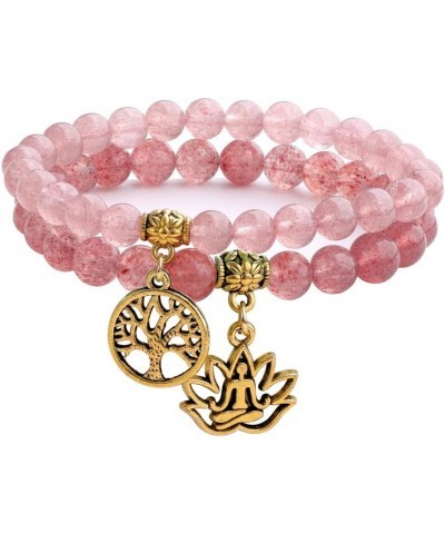 Natural Semi Precious Gemstone Beads Yoga Bracelet for Women, Tree of Life and Lotus Charm Energy Healing Reiki Crystal Stret...