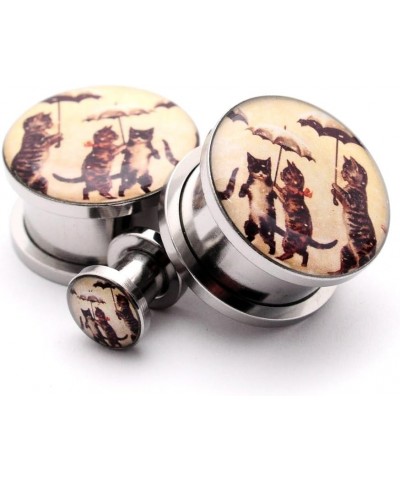 Screw on Plugs - Cats With Umbrellas Picture Plugs - Sold As a Pair 7/8" (22mm) $10.00 Body Jewelry