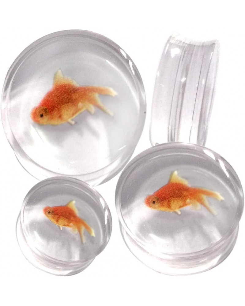 4g (5mm) to (48mm) Goldfish Acrylic Logo Double Flare Plug with Inlaid Design MoDTanOiz (1 Pair) 22mm , GOLD FISH $10.48 Body...