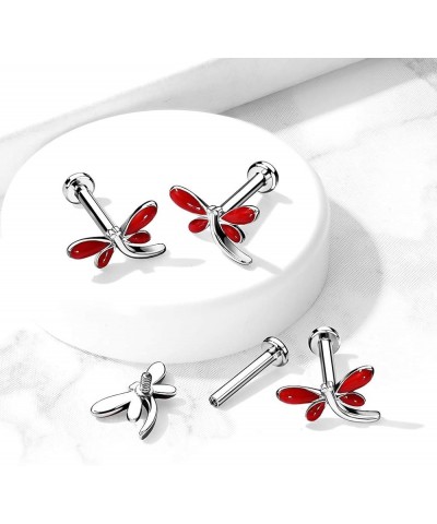 16 Gauge Dragonfly Top on Internally Threaded 316L Surgical Steel Flat Back Studs for Labret, Monroe, Cartilage and More 16GA...