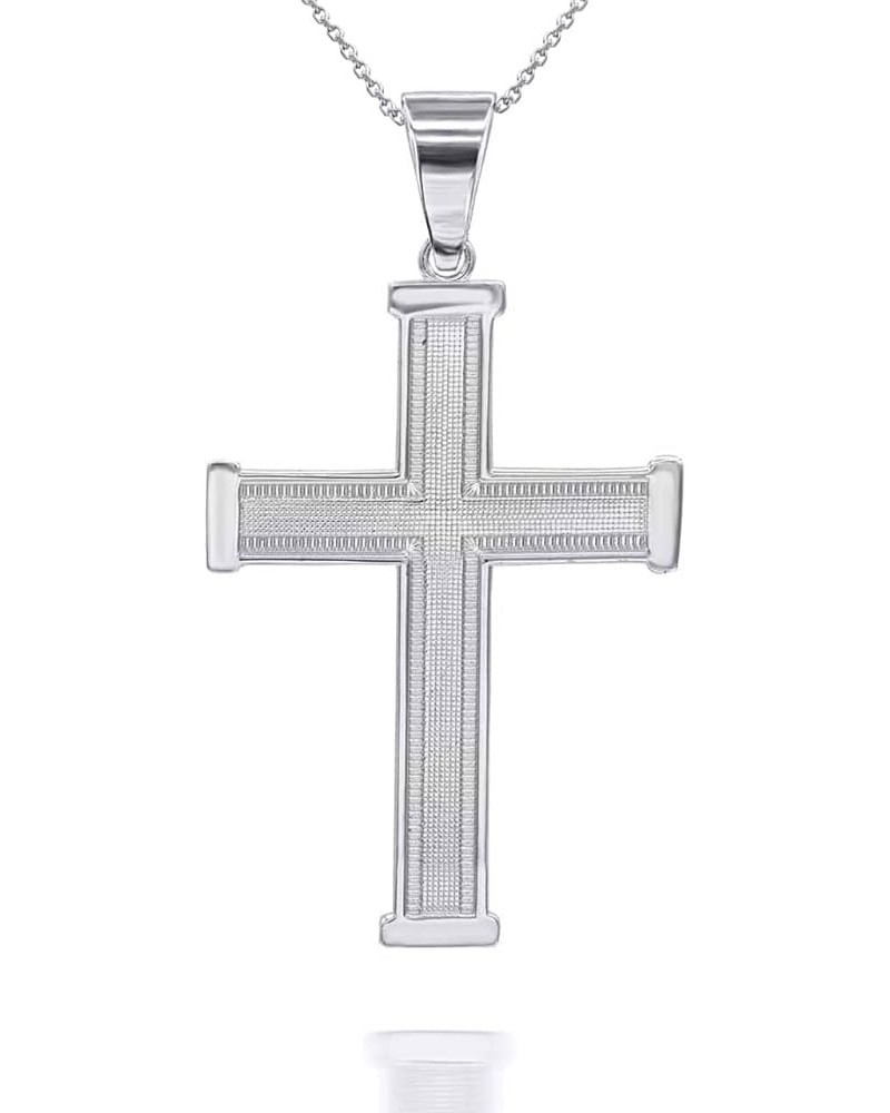 Solid Sterling Silver Religious Cross Pendant Necklace 16.0 Inches Large $29.75 Necklaces